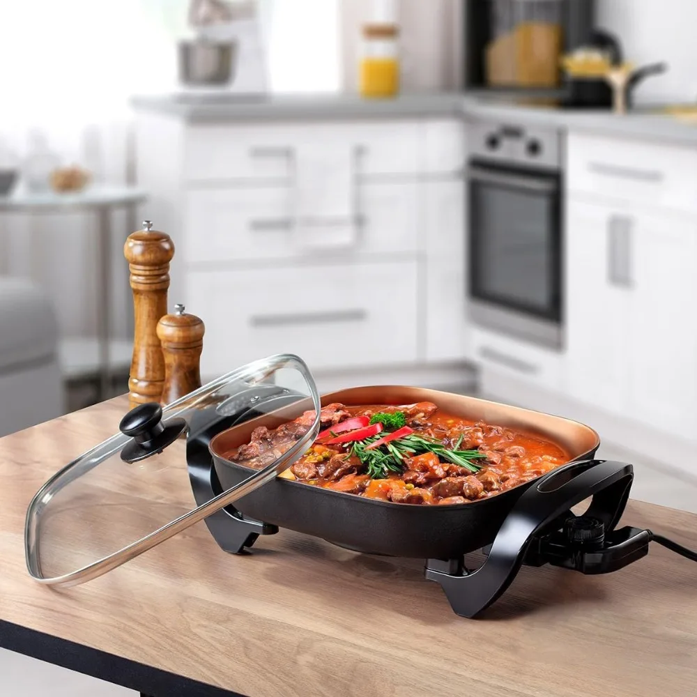 12-Inch Electric Skillet and Frying Pan with Glass Lid,Non-Stick Coating,Temperature Control with Removable Heating Probe 5