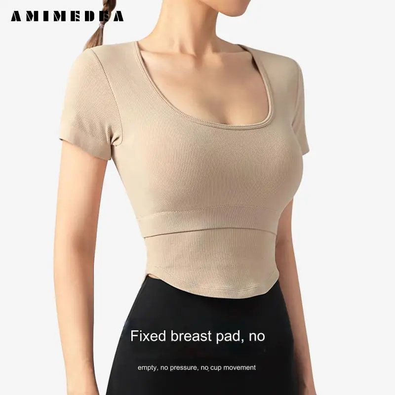European American Thin Tall Sports Casual T-Shirts Female Running Fitness Round Neck Short Sleeve Yoga Top
