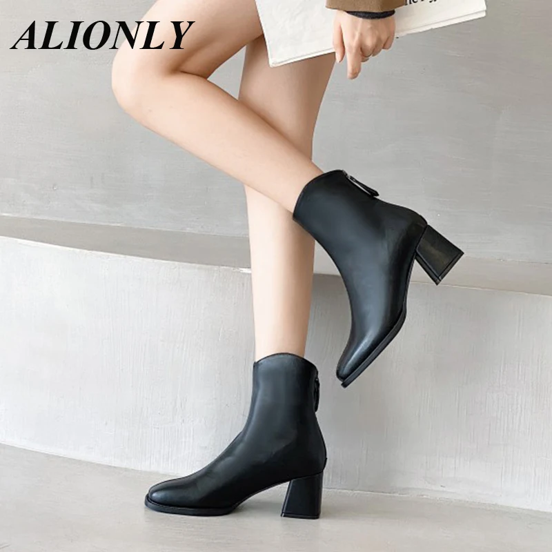 

Alionly 2023 Autumn And Winter New Women Boots Thick Heel Square Toe Short Boots Rear Zipper Pumps Bottes Pour Femmes