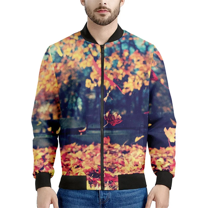 thumbnail image 1 of Chaqueta bomber con estampado de hojas tropicales en flor para hombre, sudadera de manga larga en 3D, chaqueta bomber de calle de gran tamaño con cremallera, 1 of 5