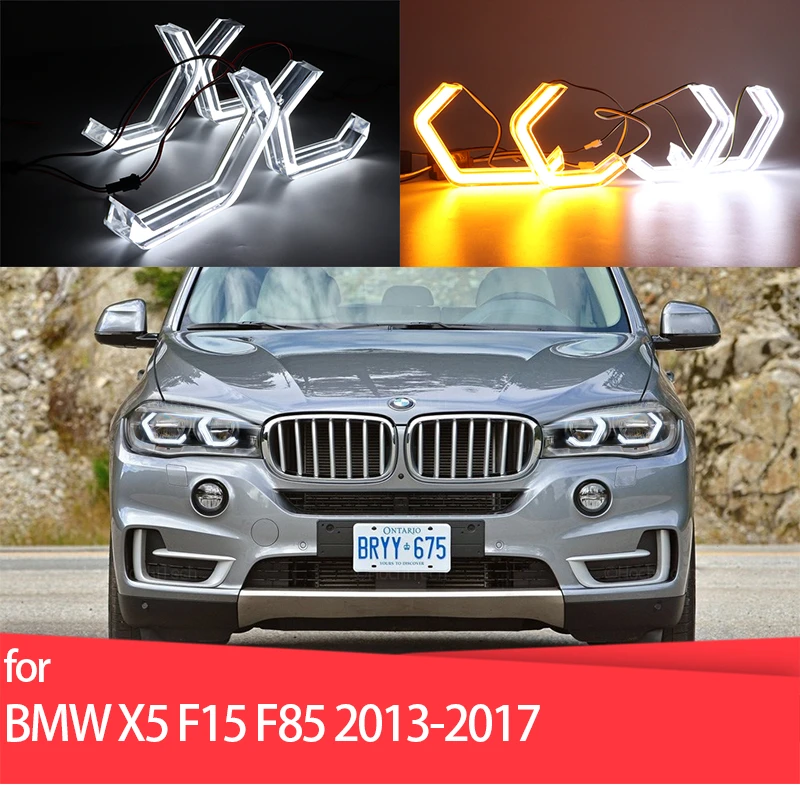 

Turn Signal Switchback M4 style White Yellow Halo Ring Angel Eyes LED Light Rings for BMW X5 F15 X5M F85 2013-2017 Angel Eye Kit