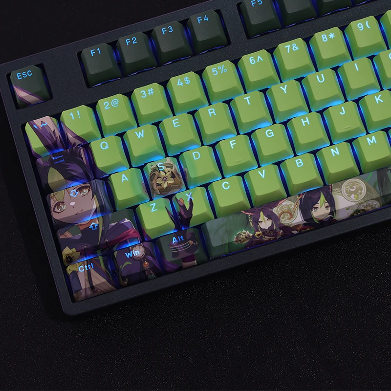 Chaves Conjunto Lados Pbt Tintura Subbed Keycaps dos Desenhos Animados Anime Jogo Chave Tampões Oem Perfil Backlit Keycap para Genshin Impacto Tighnari 108 - Imagem 4