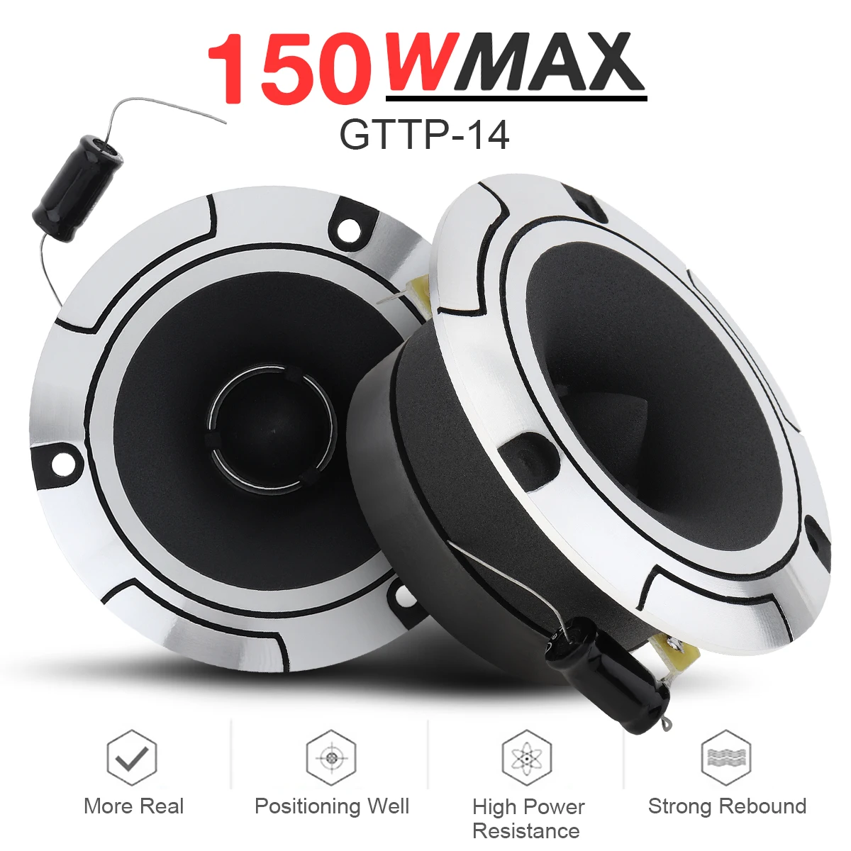 2pcs 4 Inch 150W Aluminum High Sensitivity Bullet Tweeter for Vehicle  Auto Cars Stereo Modified with Capacitor