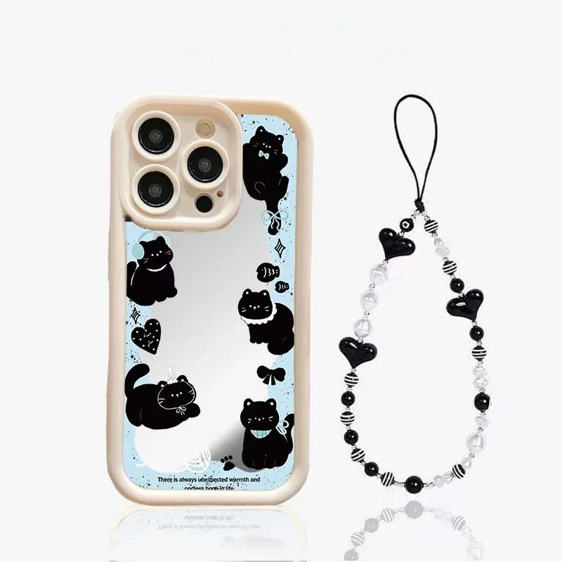 Charming Cat Chain Mirror Phone Case - Soft Protective Casing