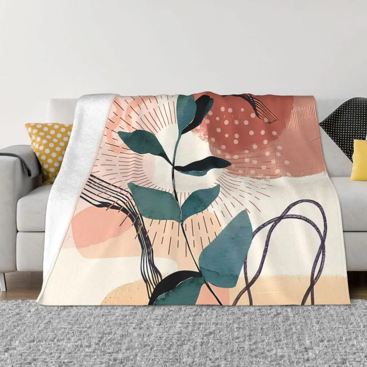 

Boho Aesthetic Blanket Flannel Eucalyptus Watercolor Branch Tropical Minimalist Art Cozy Soft FLeece Bedspread