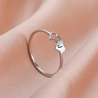 Kkjoy Simple Stainless Steel Double Hearts Initial Letter Rings For Women A-Z Alphabet Lover Ring Valentine's Day jewelry Gift 1
