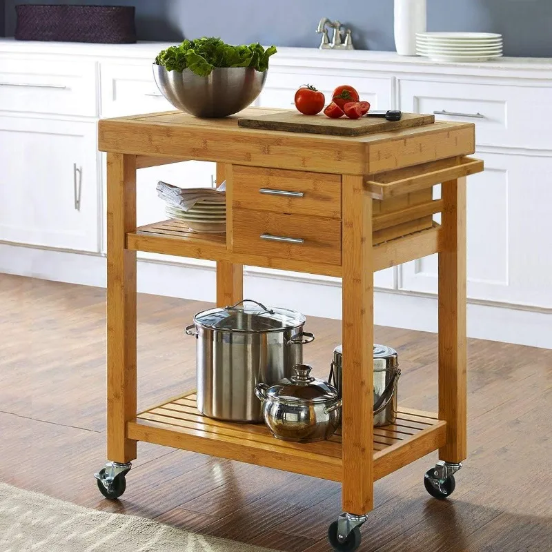 

Rolling Kitchen Island Cart with Drawers Shelves Towel Rack, Locking Casters, Butcher Block Food Prepping Cart Trolley on Wheels