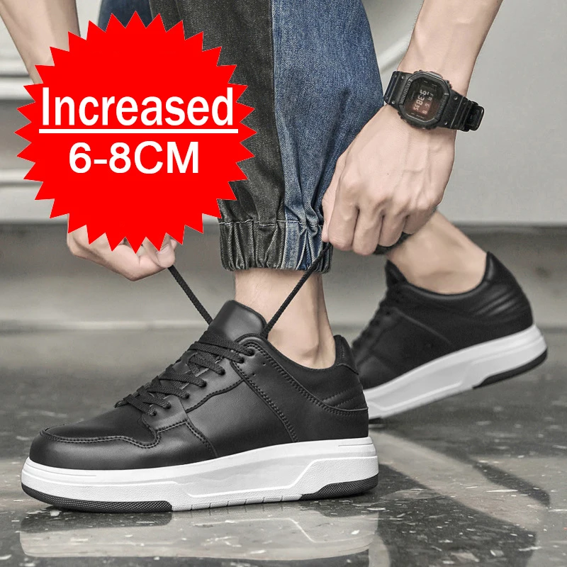 Casual Genuine Leather Inner Height Increase Men Shoes 6/8CM Invisible Increasing Thick Sport Shoes Outdoor Sneakers Big Size 45 2
