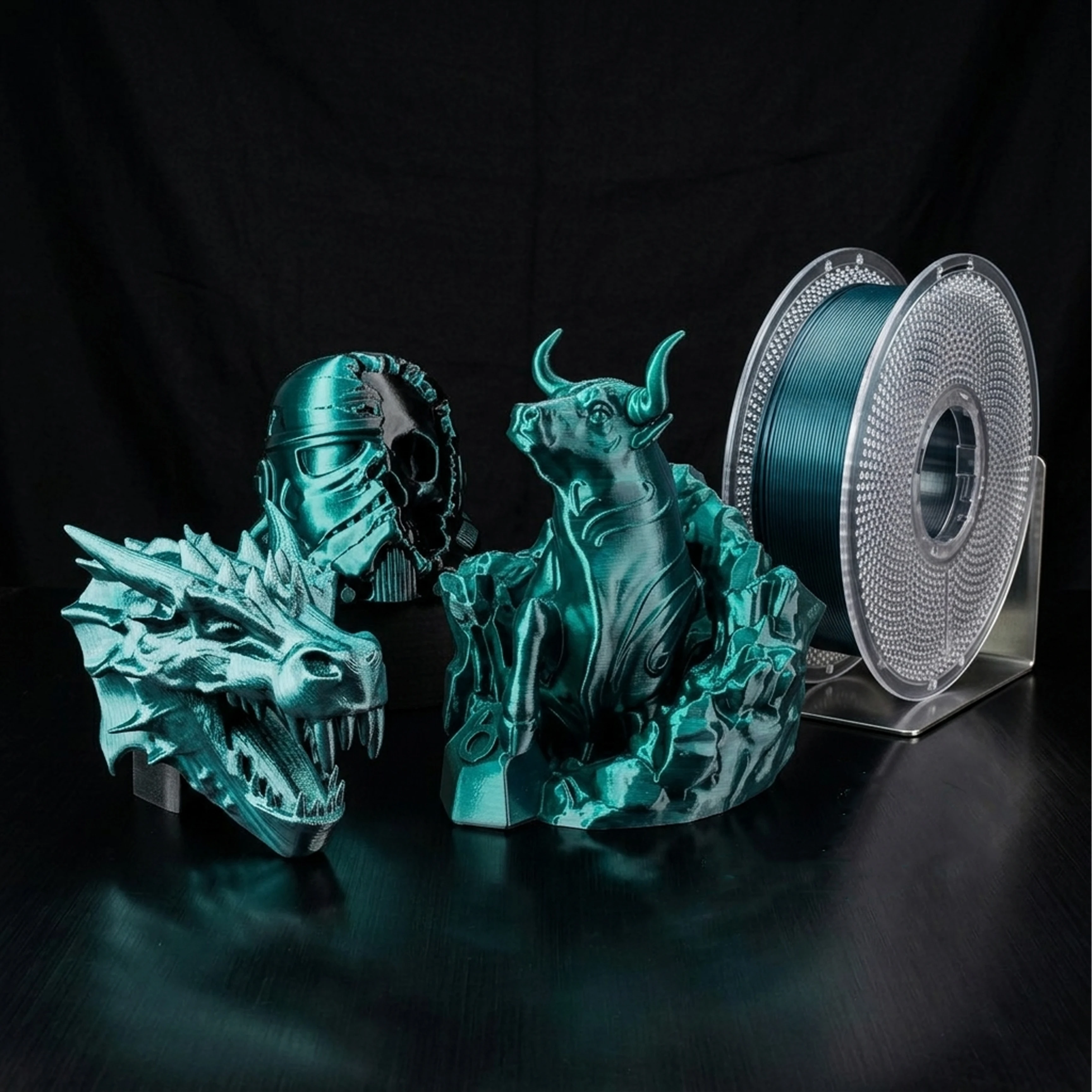 PLA 3D 프린터 필라멘트 1.75mm, 실크 광택 PLA 필라멘트, 스파클 실크 PLA, 그라데이션 듀얼 컬러 체인지(투컬러 블랙 그린, 1kg)