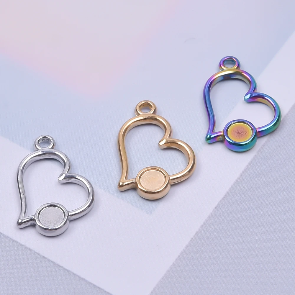 

10pcs/Lot Stainless Steel Charms 0.63in*0.71in Heart Shape Pendants Necklace Earrings Making Supplies Handmade Metal Accessories