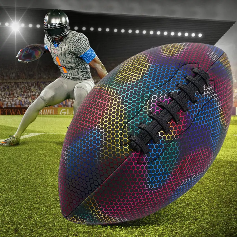 

Reflective Rugby Ball Professional Grade Ball Ideal Toss Kick Practice For Youth & Adult Indoor Outdoor Use