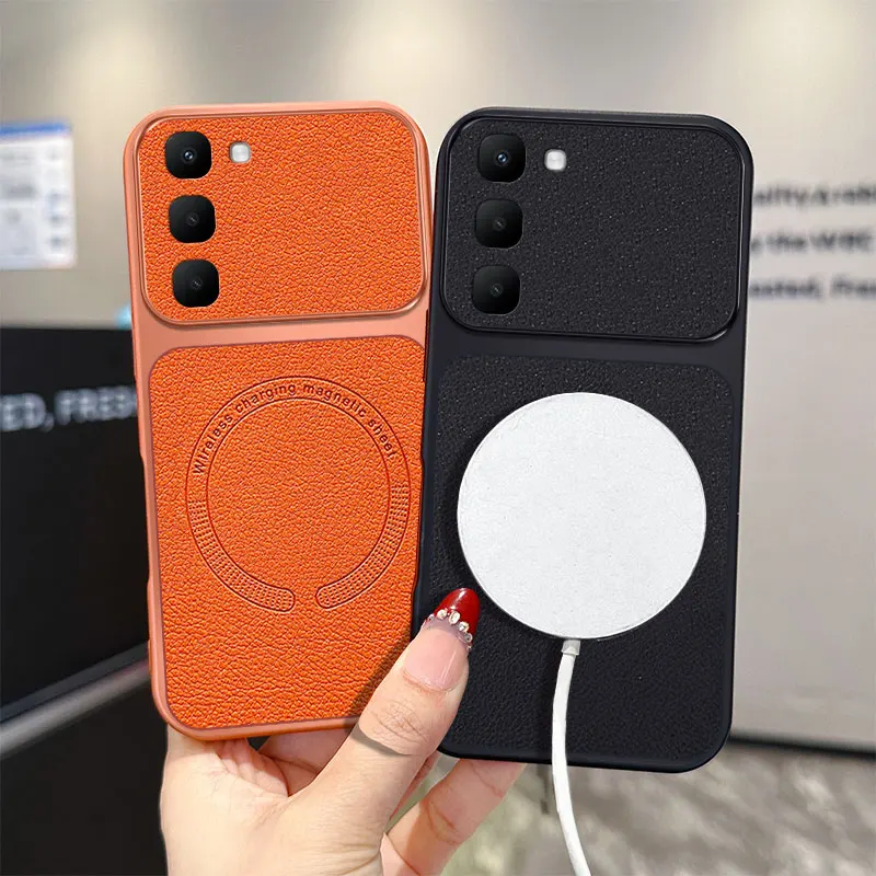 Magsafe Magnetic PU Leather Texture Shockproof Case with Non-slip Silicone Frame