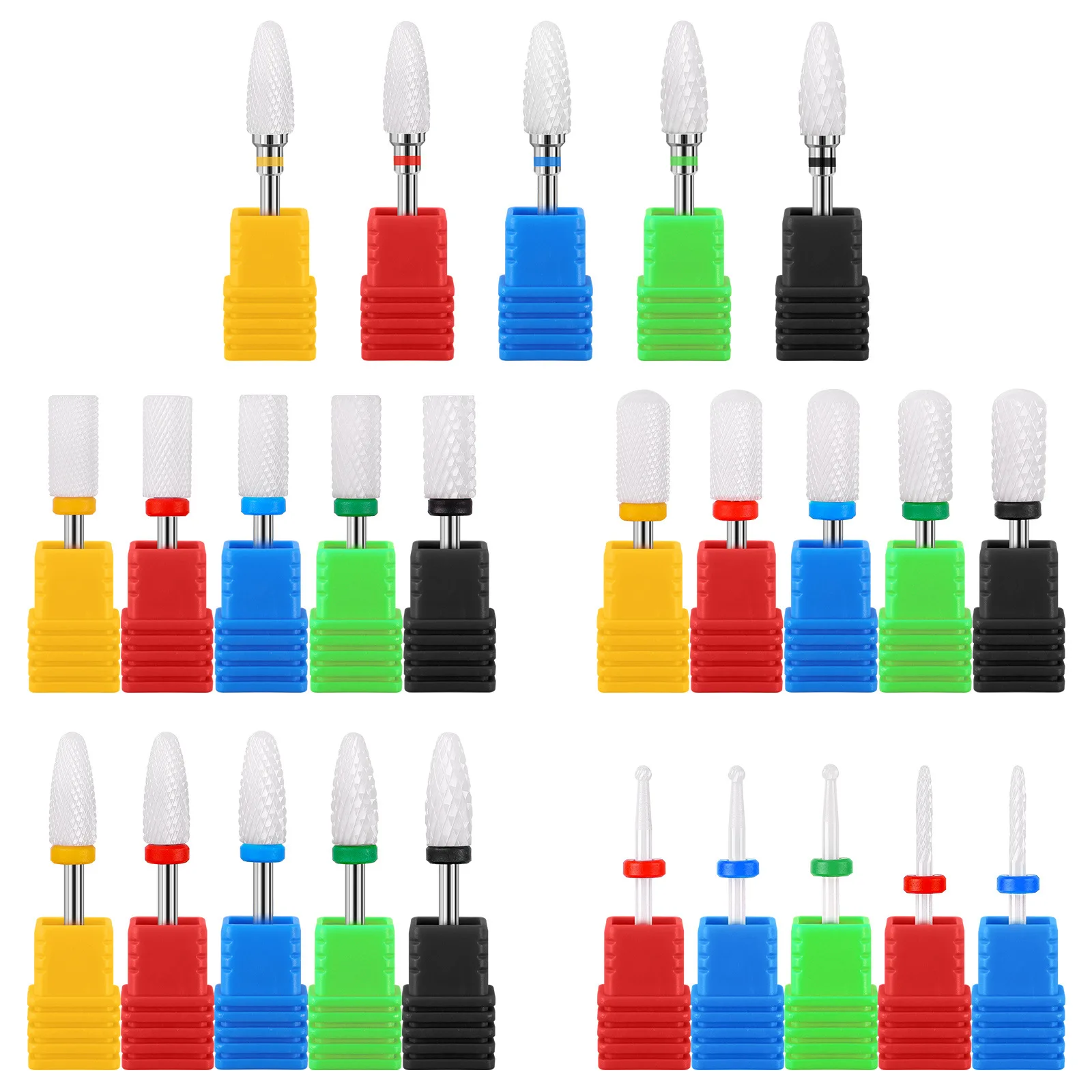 

5 styles Nail Ceramic Grinding Head Corn Bullet Cylinder Rocket Shape Nail Electric Grinding Machine Accessories Nail Drill Bit