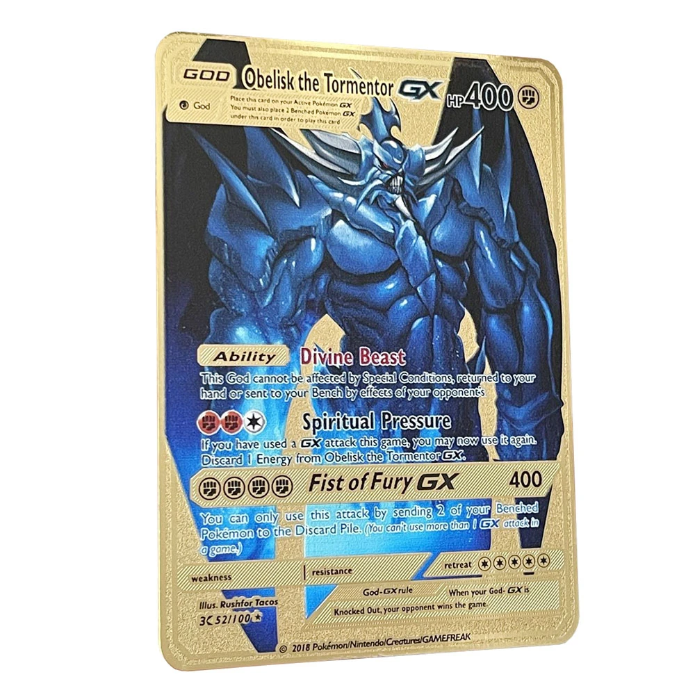 Yugioh Diy Obelisk The Tormentor Gx Golden Pokemon Cards In English Iron  Metal Pokmo Letters Kids Gift Game Collection Cards - Game Collection Cards  - AliExpress