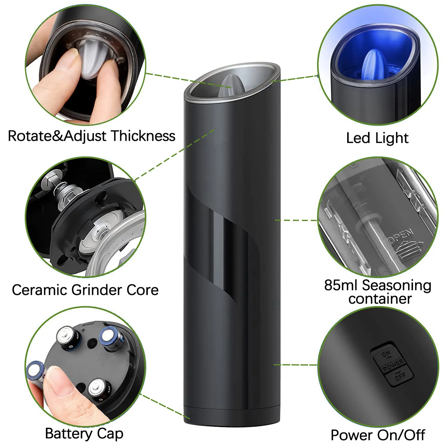 Electric Salt And Pepper Grinder Set With LED Light Automatic Adjustable  Coarseness Gravity Sensor Mills Kitchen Tool