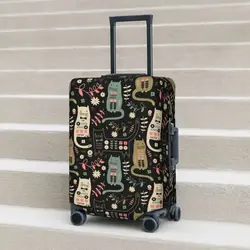 Cat Folk Graphic Suitcase Cover Vacation Leaf Critter Animal Strectch Luggage Accesories Travel Protection