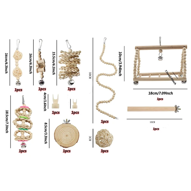 Altalena Per Uccelli In Legno Naturale - Con Campana Per Pappagalli - Foto 10