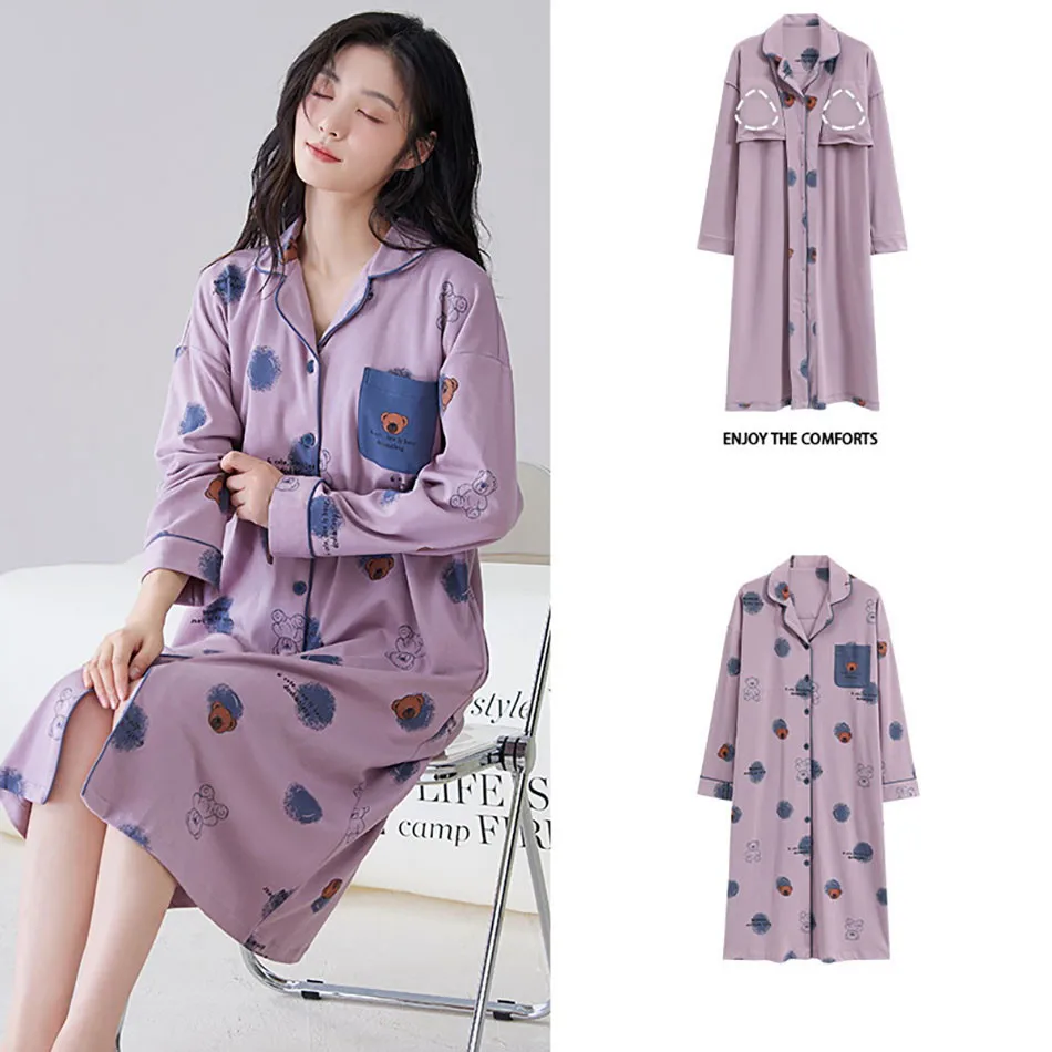 Maternity Nursing Nightdress Loose Breastfeeding Sleepwear Clothing for Pregnant Women Monthly Wear Pregnancy Home Hospital Wear 2