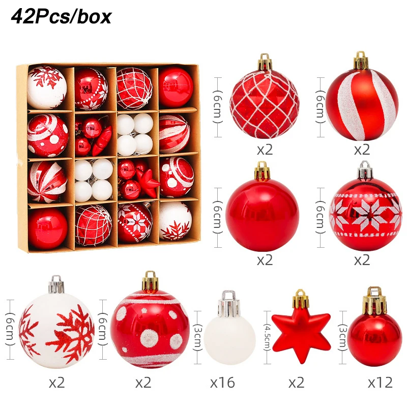 thumbnail image 1 of 1Box Mixed Christmas Ball Ornament Red White Gold Xmas Tree Hanging Bauble Pendants Christmas Decorations For Home Navidad Noel, 1 of 4