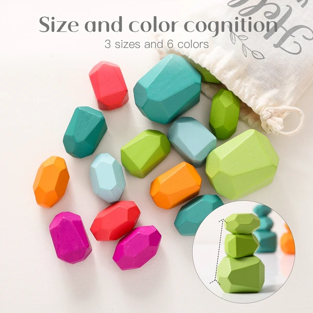 Baby Toy Wooden Building Block Colored Stone Creative Educational Toys Nordic Style Stacking Game Rainbow Stone Wooden Toys 5
