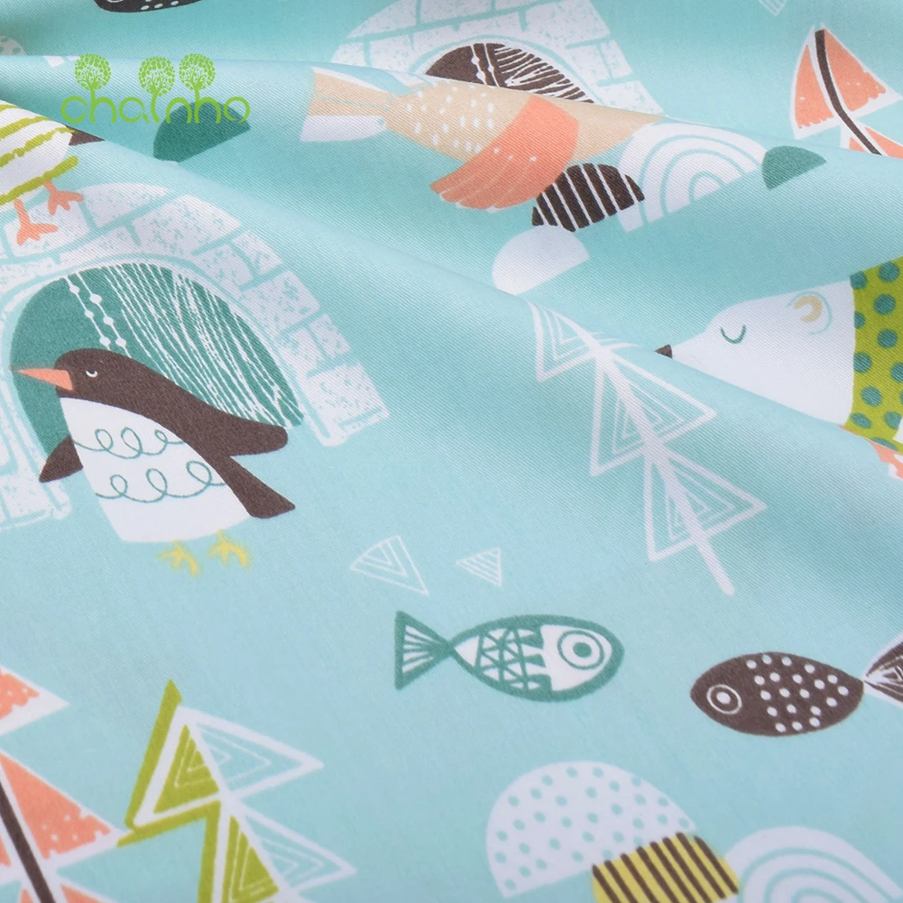 Chainho,Printed Twill Weave Cotton Fabric,Patchwork Cloth,DIY Sewing Quilting Material,Green Cartoon Series,4 Specification,QC11