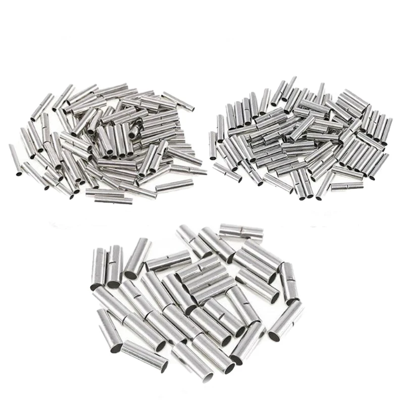 220pcs Uninsulated Butt Wire Connector AWG 22-10 Copper Tinned Splice Crimp Terminal Sleeve Bare Terminals Crimping Connectors