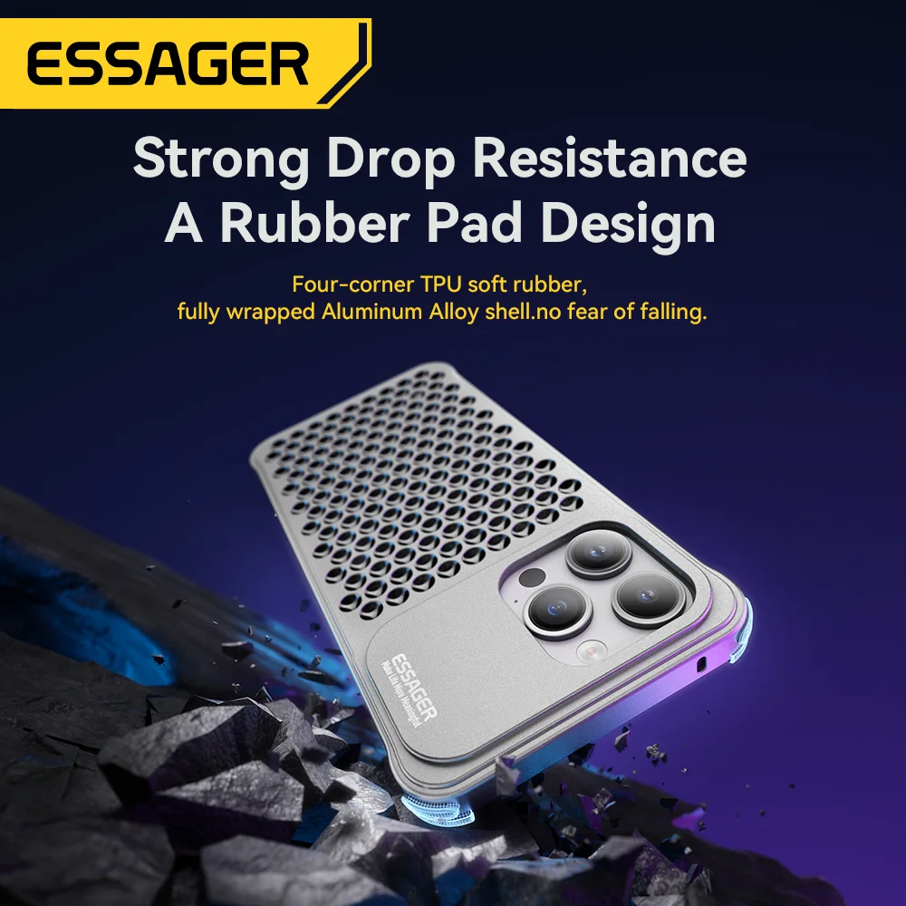 Essager Aluminum Alloy Phone Case Hollow Heat Dissipation Anti-fall Shockproof Cover For 13 13Pro 13Pro Max 14 14Pro 14Pro Max