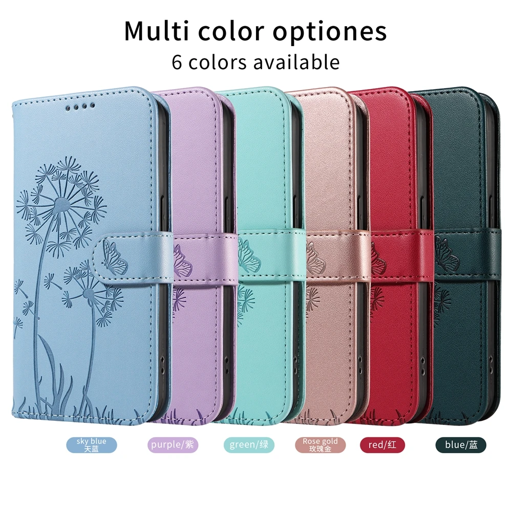 Magnetic Luxury Leather Phone Case with Cat Dandelion Design