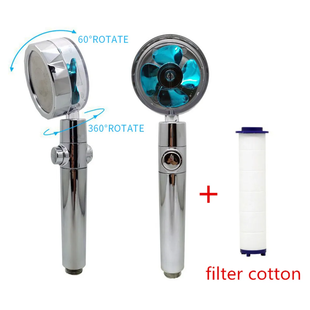 Shower Head Water Saving Flow 360 Degrees Rotating with Turbine Small Fan Rain High Pressure Spray Nozzle Bathroom Accessories shower head