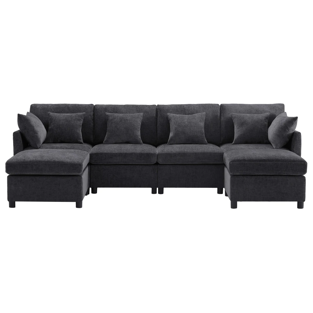 Modernes Chenille-Stoffsofa - Modulares U-förmiges Ecksofa mit abnehmbarem Fußhocker, perfekt für das Wohnzimmer. – Detail 21