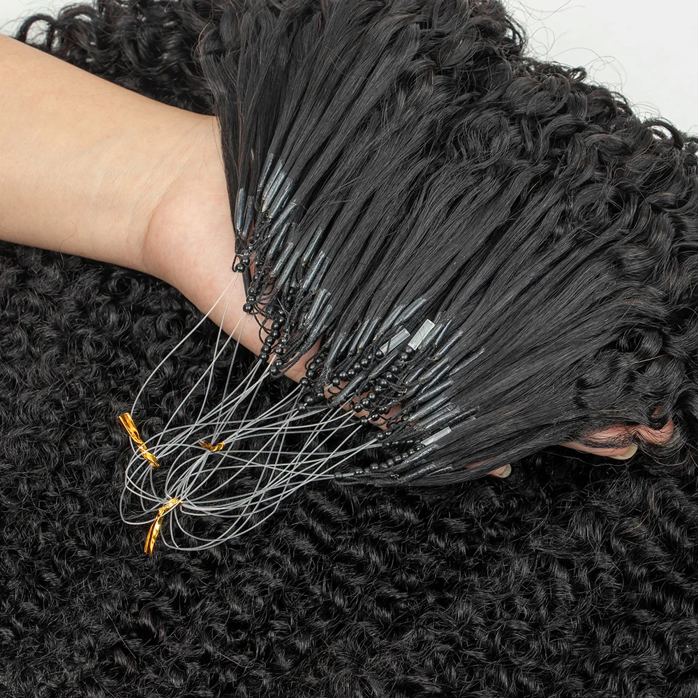 8D Nano Rings Human Hair Extensions Afro Kinky Curly Micro Beads Black Women 12''-26'' Curly Micro Link Ring Pre Bonded Hair