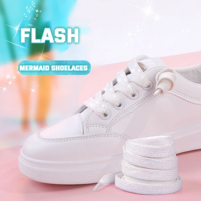 Vibrant Metallic Glitter Flat Shoelaces - Silver, White, and Gold for Sports and Running Shoes
