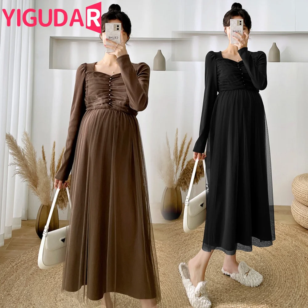 

Autumn Winter Thick Sweaters Patchwork Maternity Dress Fashion A Line Clothes for Pregnant Women Pregnancy photoshoot dress