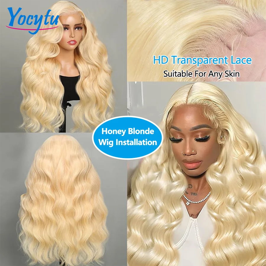 YOCYTU-mel loira peruca dianteira do laço para mulheres negras, cabelo humano, onda do corpo, HD peruca frontal transparente do laço, perucas brasileiras, baratos, na venda, venda, 13x4, 613, 24 