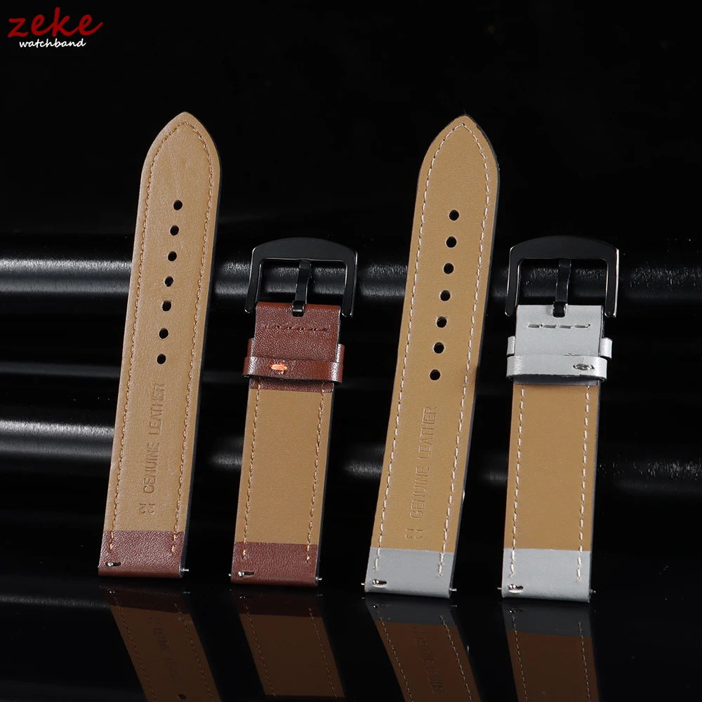 Vintage Handmade Leather Watch Strap - Quick Release, Breathable, Sport Design, Black & Brown, with Pin Buckle