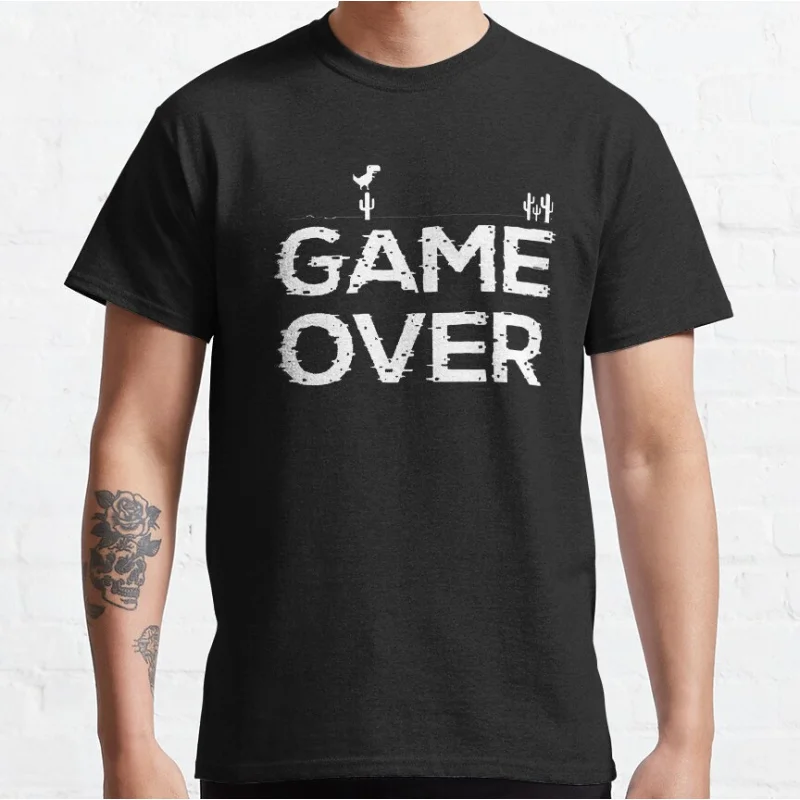 Game Over Funny Offline T Rex 90er Jahre Cartoon Pixel Videospiel Dinosaurier T-Shirt für Männer große Größe Erwachsene Tops S-6XL