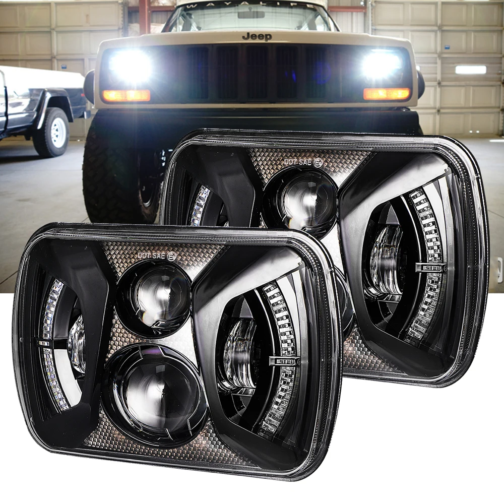 

5x7 Inch Led Headlight 12V 24V 7x6 Hi/Low Led Beam Headlamp for Jeep Wrangler YJ Cherokee XJ H4 Plug H6054 Headlights H5054 6052