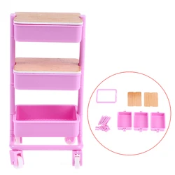 Miniature Dollhouse Dining Cart with Wheel Storage Shelf - Kitchen Furniture Accessory (PK)