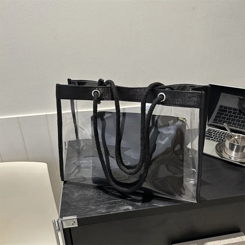 Large-capacity Fashion Transparent Parent-child Shoulder Bag Summer Style Simple Temperament Shoulder Bag Casual Tote Bag