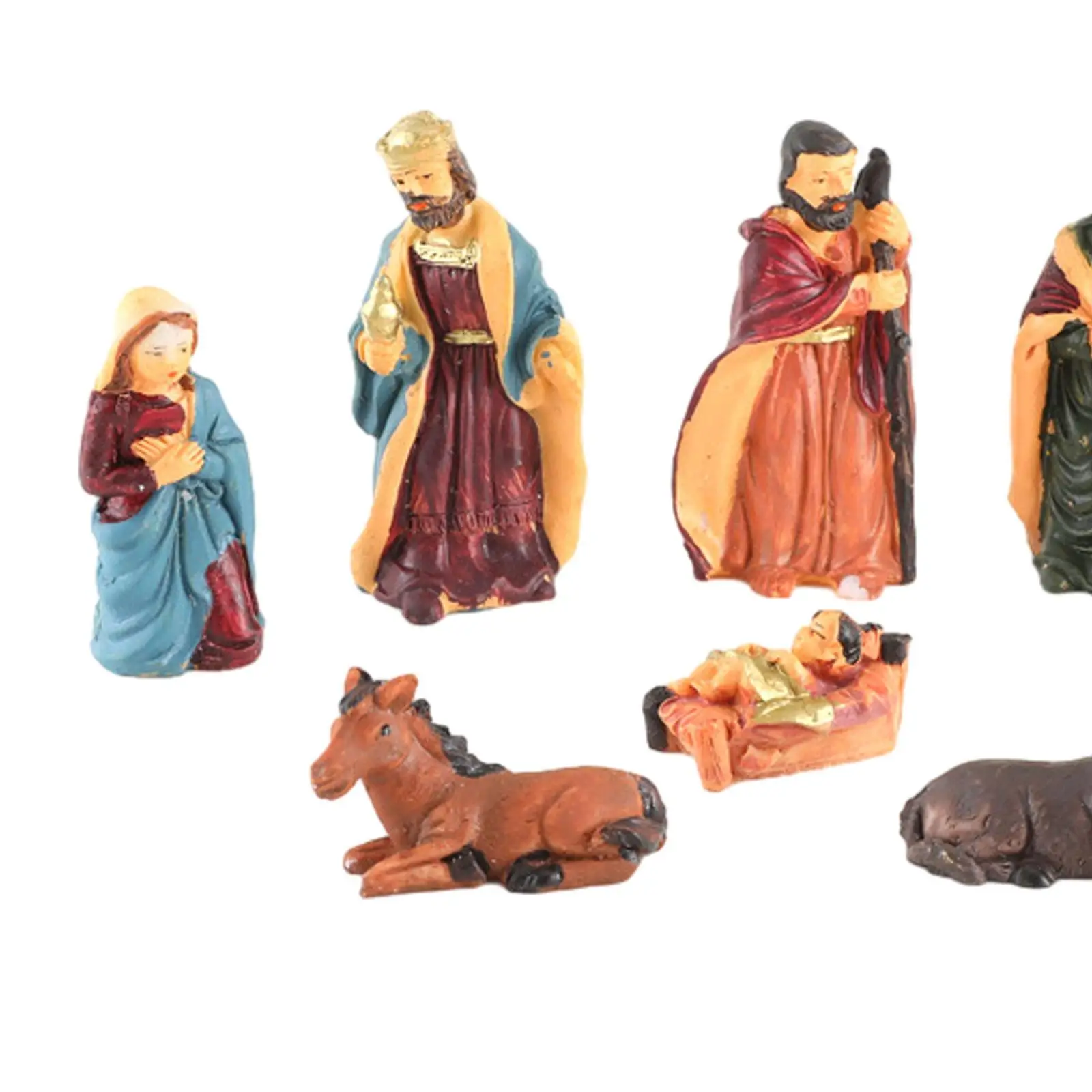 8 Pieces Christmas Nativity Scene Figurine Set Decorative Holiday Season Decor Colourful Ornament Decoration Xmas Sculpture