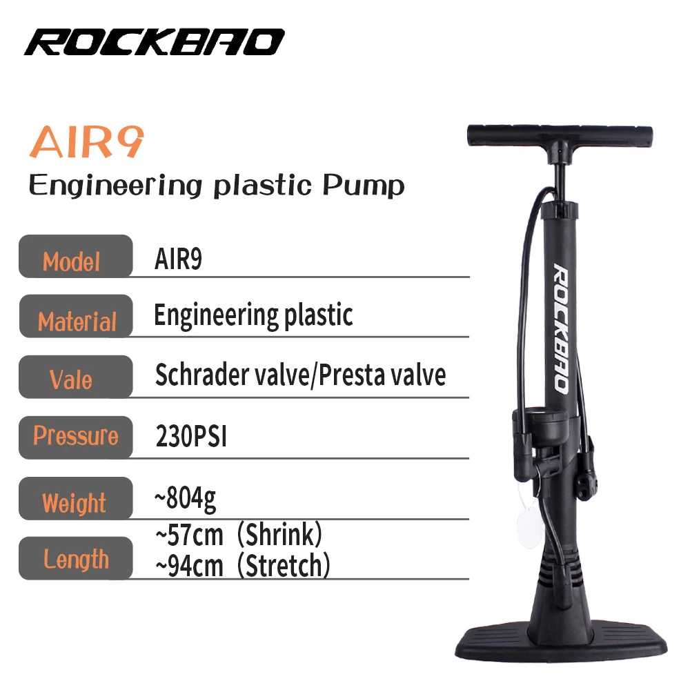 ROCKBAO Bicycle Pump 230PSI High Pressure Motorcycle Pump Bike Parts Road Tire Air Pump Schrader Presta Valve Electric Bike Pump