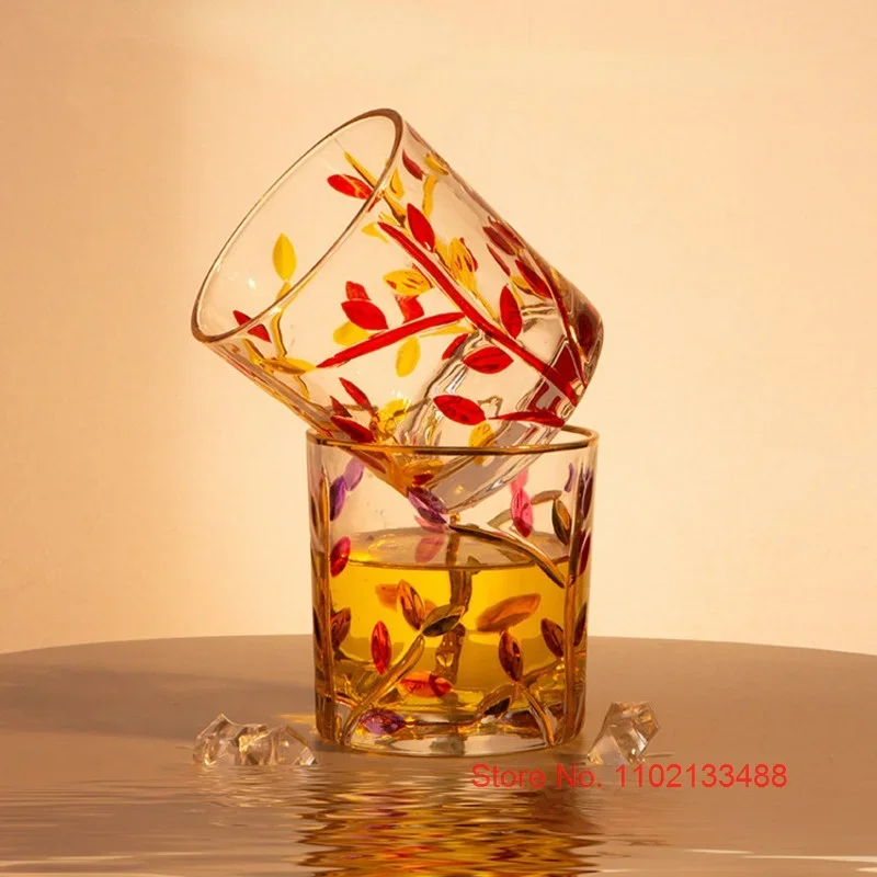 Italy Murano Design Colored Whiskey Glass Laurel Leaves National Essence Zecchin Crystal Drink Cup Old Fashioned Beer Mug Teacup
