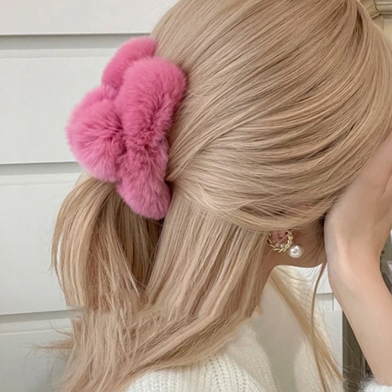 

Заколка-краб женская для волос, милый плюшевый зажим для волос из натурального кроличьего меха, аксессуар на голову