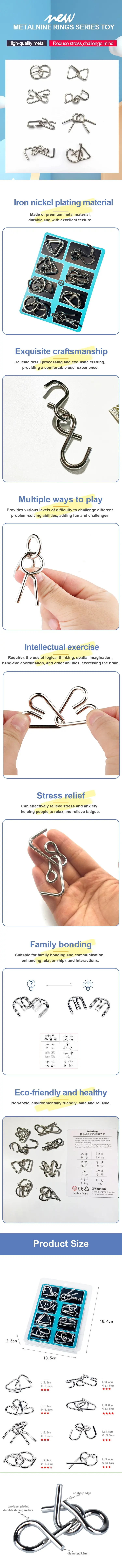 8 Pcs Jiulian Series Metal Educational Toys Intelligence Buckle Sets - Adogeo 