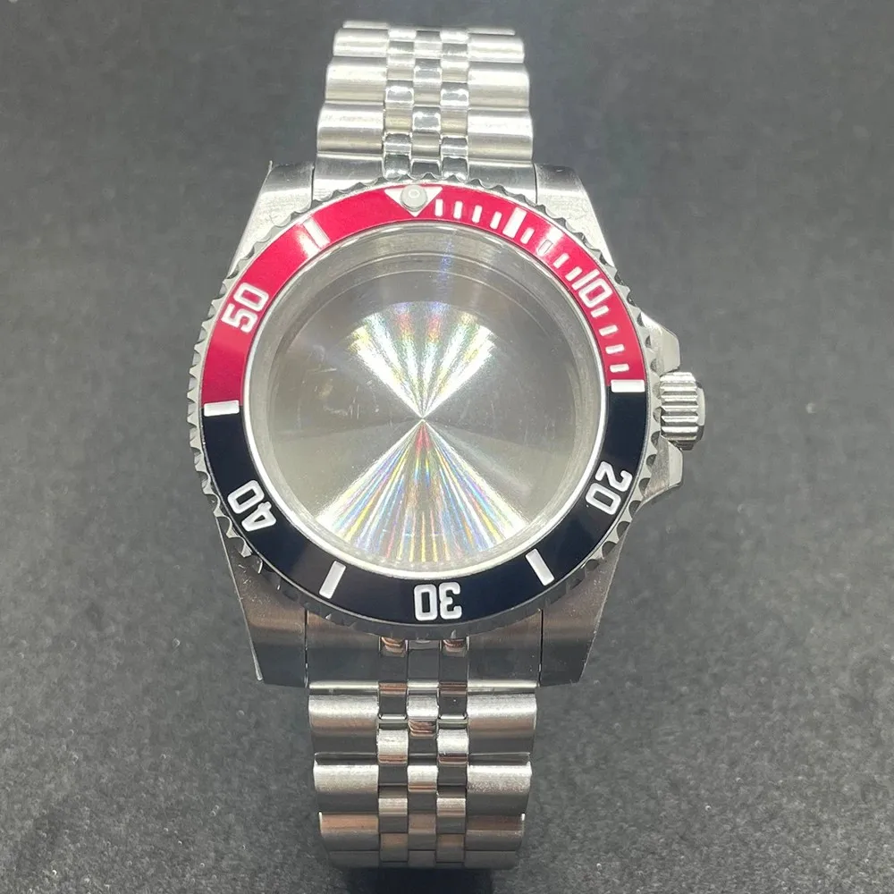 Elegant 40MM Stainless Steel Watch Case with Solid Bracelet and Glide Lock Clasp