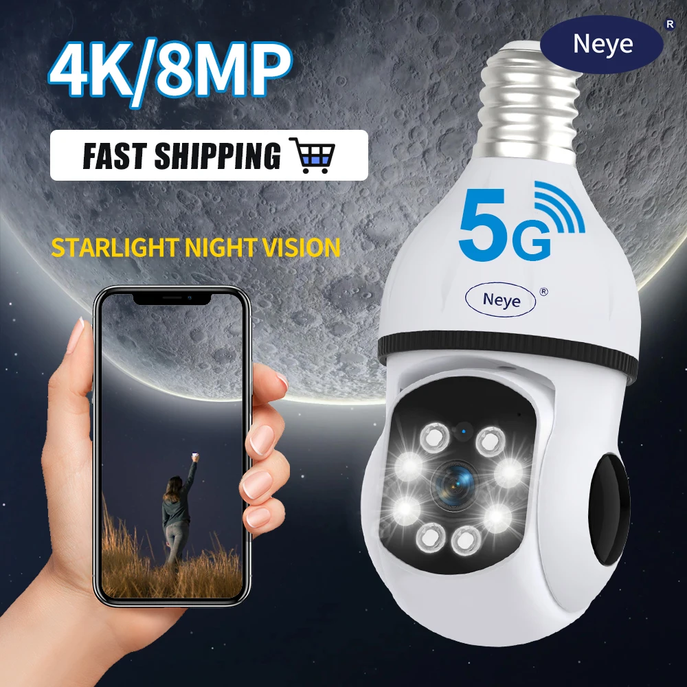 

Neye 8MP 4K 5GWiFi Camera Home Indoor Light Bulb Camera Spotlight E27 360 degree Panoramic Wireless Monitoring Camera