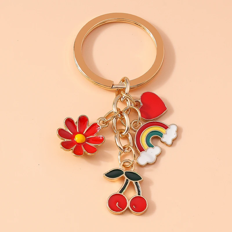 Hübsche Emaille Kirsche Schlüssel bund Blume Schlüssel ringe Anhänger für Schlüssel halter Frauen Mädchen Handtasche Dekor handgemachte Schmuck Geschenke
