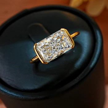 Vintage style broken ice cut 925 silver ring 7 * 11 high carbon diamond cube candy INS diamond ring light luxury gift 1