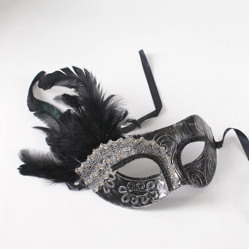 

Mask Plastic Handmade Rhinestone Decoration Customized Men's Half Face Feather Party Retro Cool Halloween AdultParty Accessories