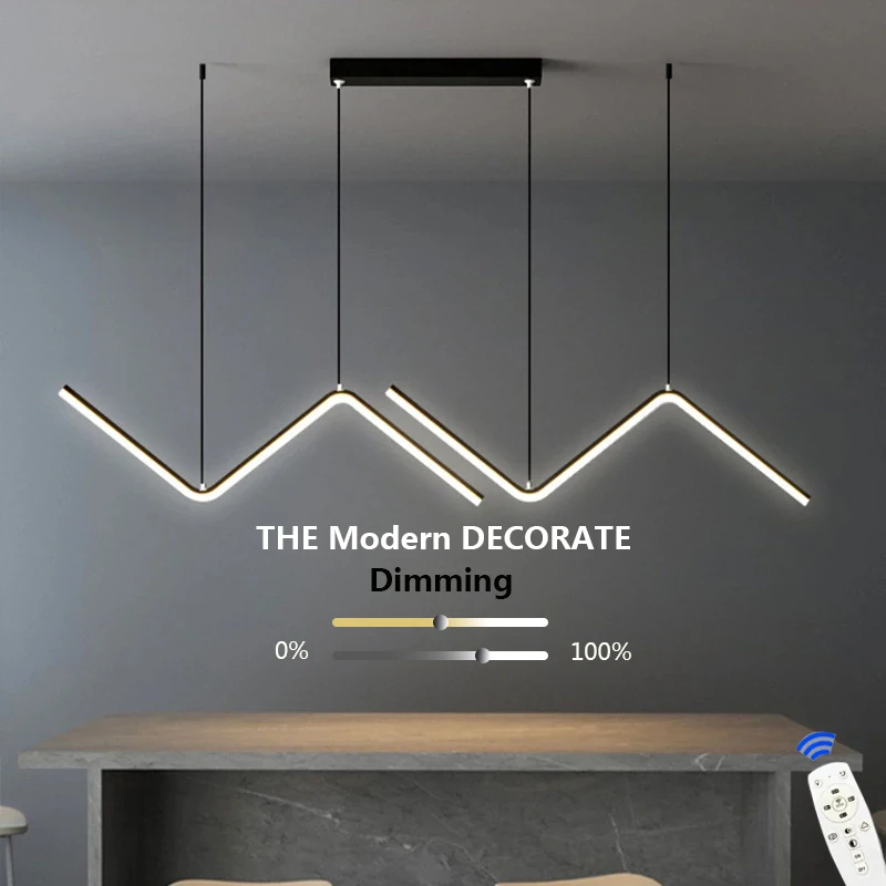 

Modern simple LED chandelier long line chandelier restaurant study kitchen decoration luxury long geometric bar LED light